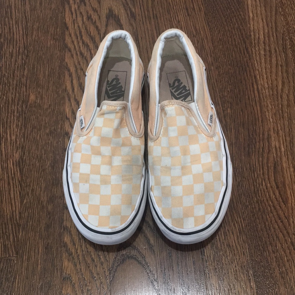 Peach checkerboard Vans